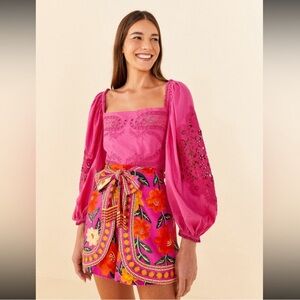 FARM Rio Pink Embroidered Blouse